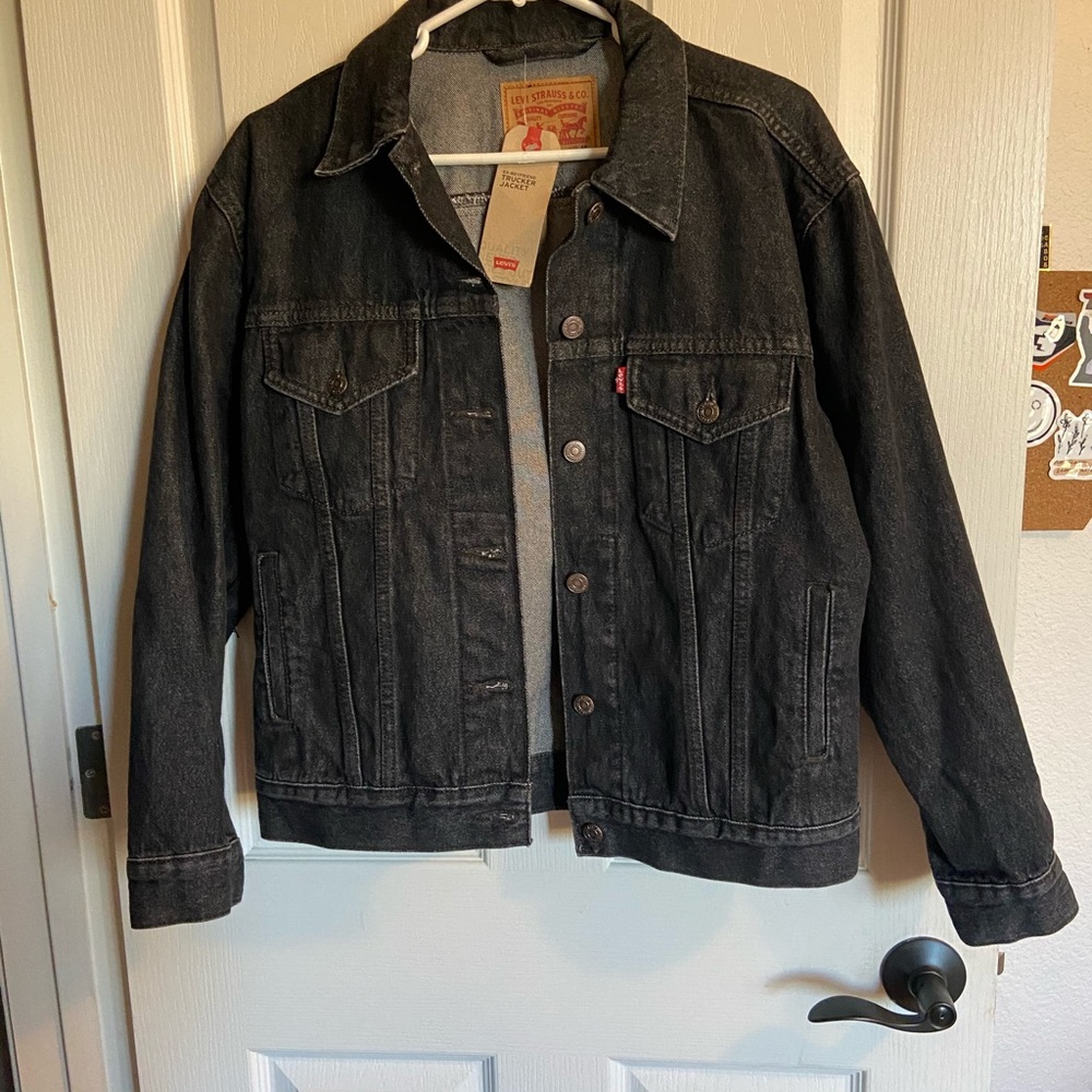 Levi’s black jean jacket with fringe
